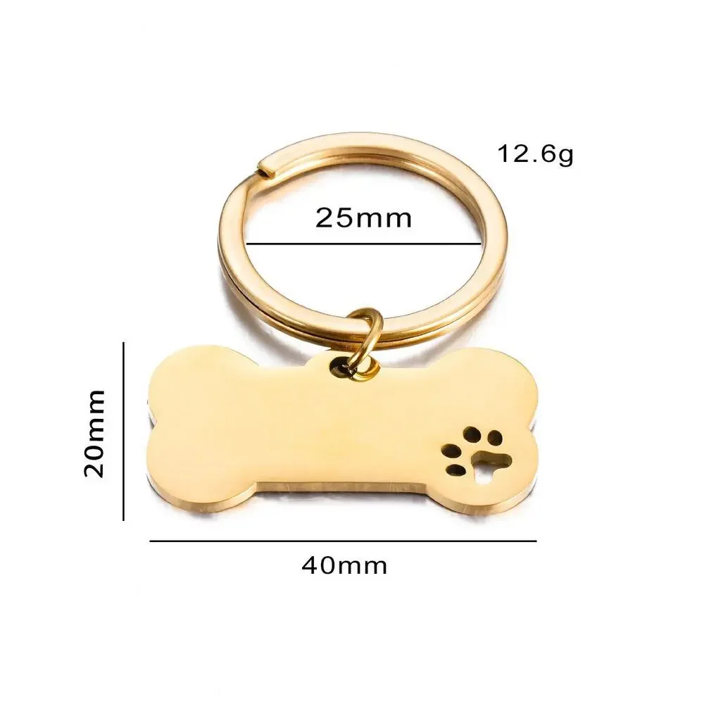 Gold Dog Bone Paw Print Stainless Steel Pet Lover Keychain NWOT